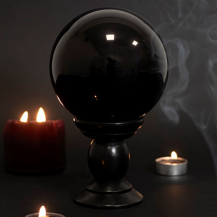 Small Black Crystal Ball on Stand